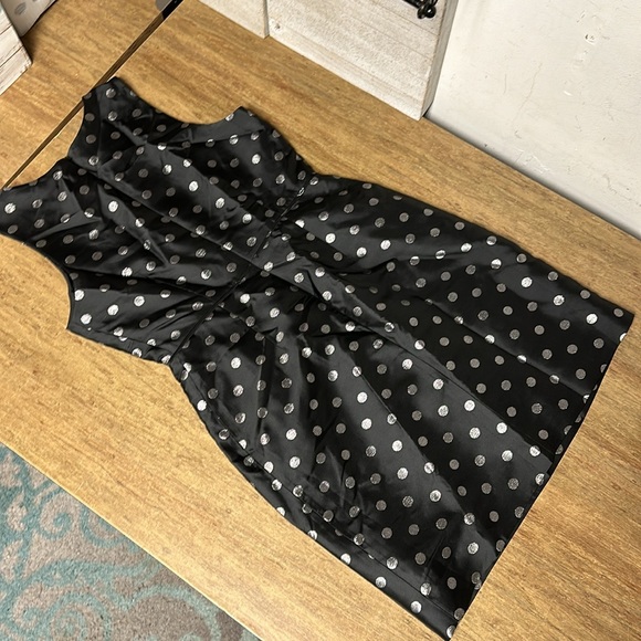 J Crew nwt black polka dot metallic shiny silver print party midi dress - Picture 7 of 7